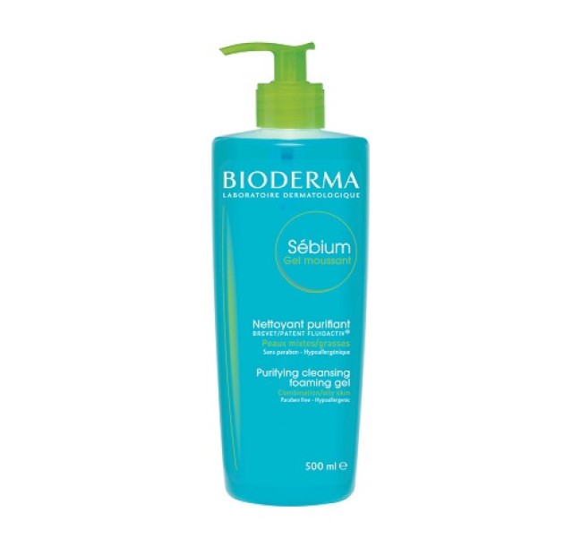 Bioderma Sebium Gel Moussant, Απαλό Αφρίζον Τζελ Καθαρισμού για Μικτές & Λιπαρές Επιδερμίδες 500 ml