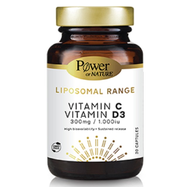 Power Of Nature Liposomal Range Vitamin C 300mg + Vitamin D3 1000iu Συμπλ.Διατροφ.για Ανοσοποιητικό & Λιποσωμιακή Τεχνό 30caps