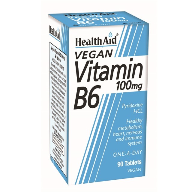 Health Aid Vitamin B6 100mg, Συμπλήρωμα Διατροφής για τον Μεταβολισμό & την Λειτουργία του Εγκεφάλου 90tabs