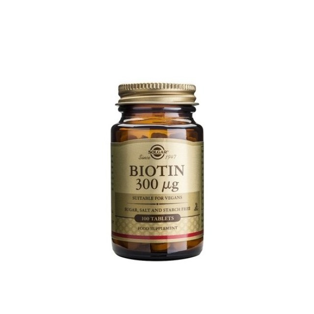 Solgar Biotin 300mcg, Συμπλήρωμα Διατροφής με Βιοτίνη 100 ταμπλέτες