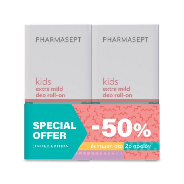 Pharmasept Kids Extra Mild Αποσμητικό σε Roll-On Χωρίς Αλουμίνιο 2x50ml Με -50% Στο Δεύτερο Προϊόν