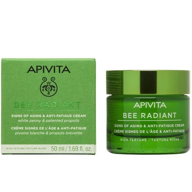 Apivita Bee Radiant Peony Riche Texture, Κρέμα για Σημάδια Γήρανσης & Ξεκούραστη Όψη Πλούσιας Υφής 50ml