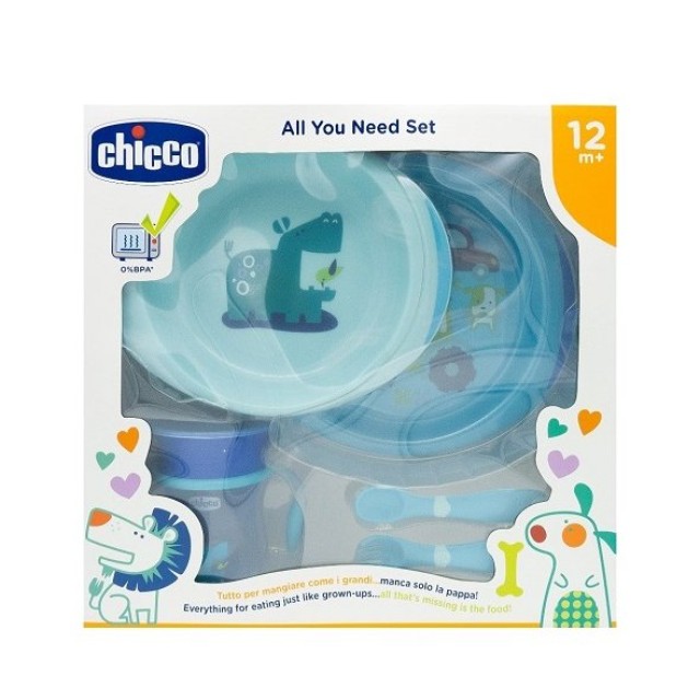 Chicco All You Need Set Σετ Φαγητού από 12 μηνών σε Μπλε Χρώμα 5τμχ