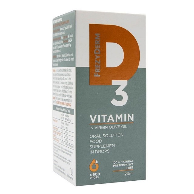 Frezyderm Vitamin D3 Drops, Πόσιμο συμπλήρωμα Διατροφής χωρίς συντηρητικά 20ml