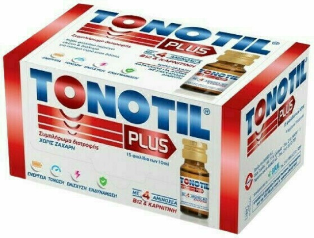 Tonotil Plus (Νέα Συσκευασία) Συμπλήρωμα Διατροφής με 4 Αμινοξέα - B12 & Καρνιτίνη  15 φιαλίδια x 10ml