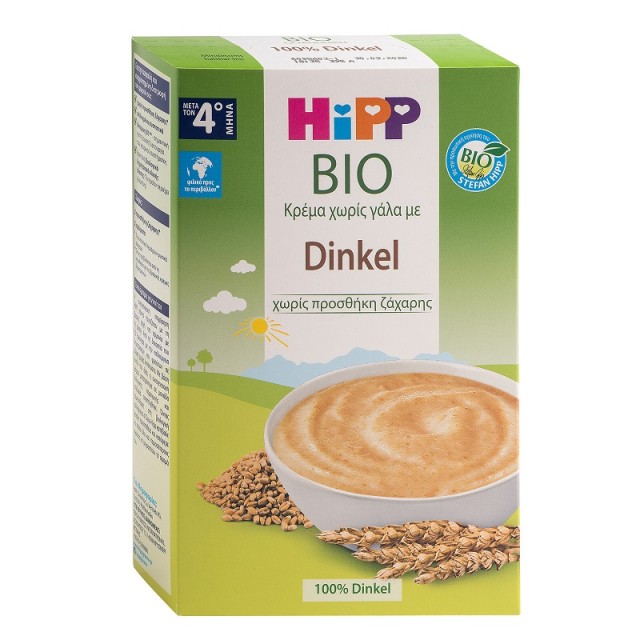 Hipp - Bio Κρέμα Χωρίς Γάλα με Dinkel Μετά Τον 4ο Μήνα, Χωρίς Προσθήκη Ζάχαρης, 200gr