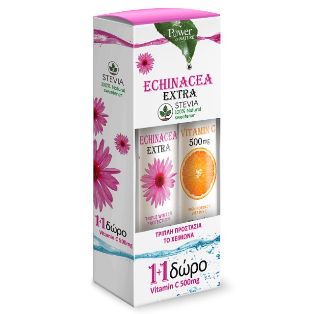 Power Health Echinacea Extra + Vitamin C 500mg, Δισκία Εχινάτσεας με Στέβια 24 αναβράζοντα δισκία + ΔΩΡΟ Βιταμίνη C 20 αναβράζοντα δισκία