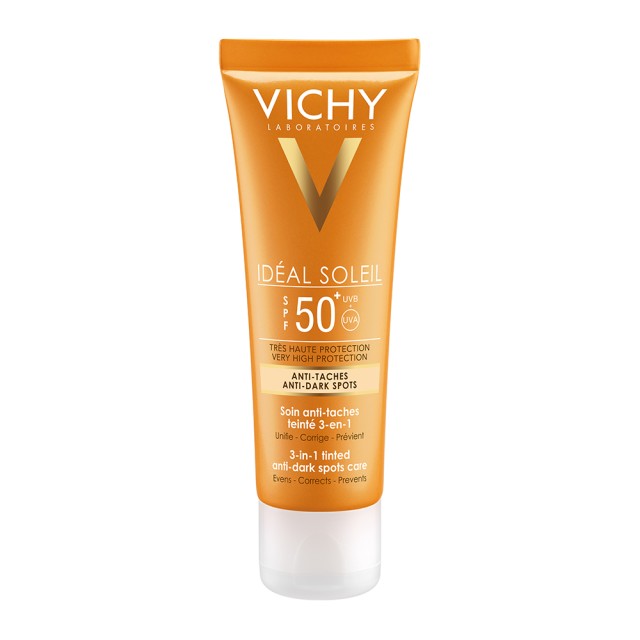 Vichy Ideal Soleil Anti-Dark Spots Spf50+, Αντιηλιακή Κρέμα Προσώπου με Χρώμα μη Λιπαρής Υφής κατά των Κηλίδων 50ml