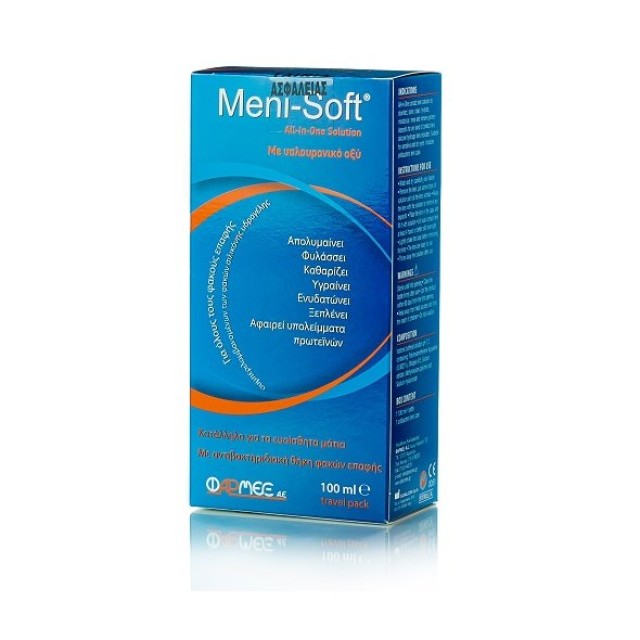 Pharmex Meni-Soft All-In-One Solution, Διάλυμα Καθαρισμού για Όλους τους Φακούς Επαφής 100ml