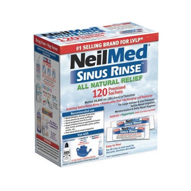 NeilMed Sinus Rinse 120, Ανταλλακτικά Φακελάκια Ισοτονικού Διαλύματος Ρινικών Πλύσεων για Ενήλικες 120τμχ