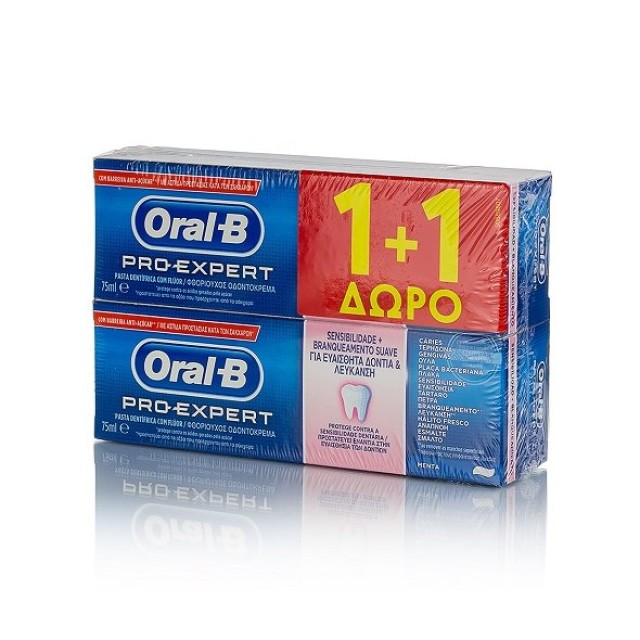 Oral-B Pro-Expert Sensitive & Whitening, Οδοντόκρεμα για Ευαίσθητα Δόντια & Λεύκανση 2 x 75ml (1+1 ΔΩΡΟ)