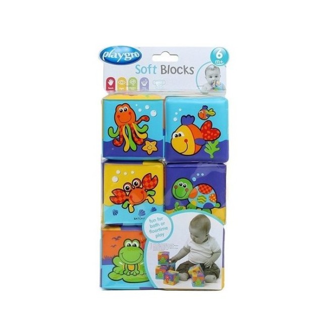 Playgro Soft Blocks Μαλακά Τουβλάκια για Βρέφη Ηλικίας από 6 Μηνών για το Μπάνιο, την Παραλία αλλά και το Παιχνίδι στο Σπίτι 6τμχ