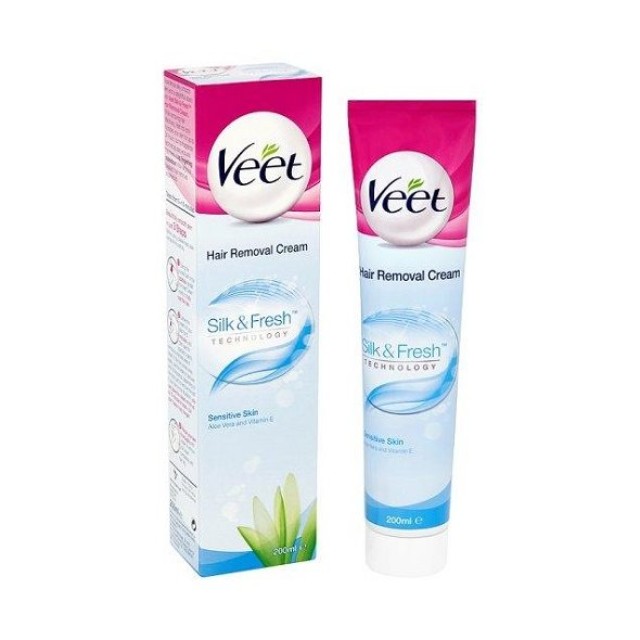 Veet Silk & Fresh, Αποτριχωτική Κρέμα για Ευαίσθητο Δέρμα με Αλόη και Βιταμίνη Ε 200ml